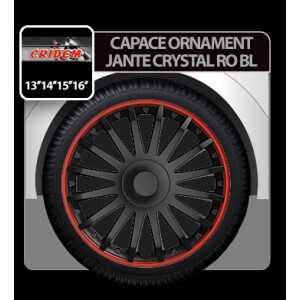 Capace roti auto Crystal RO BL 4buc - Negru/Rosu - 15''