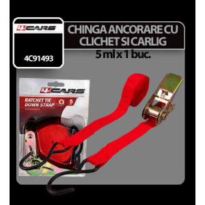 Chinga ancorare cu clichet si carlig 4Cars 1buc - 5m
