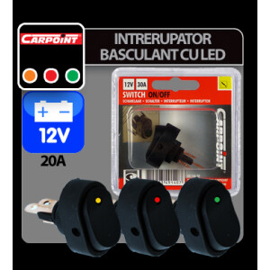 Intrerupator basculant cu LED 12V - 30A - Rosu