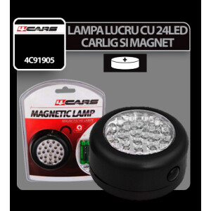 Lampa de lucru cu 24 LED-uri si magnet rotunda 4Cars