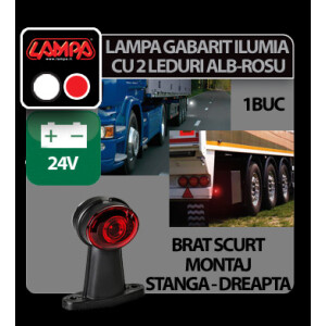 Lampa gabarit camion Ilumia cu brat scurt - cu 2 LED-uri 24V - Alb/Rosu