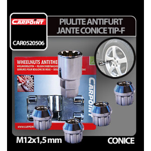 Piulite antifurt jante conice M12x1,5mm 4buc - Tip F