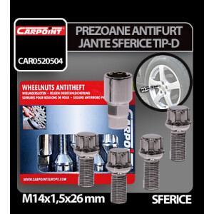 Prezoane antifurt jante sferice M14x1,5mm 4buc - Tip D