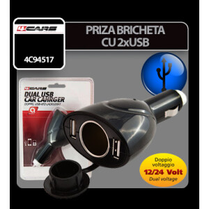 Priza bricheta cu 2xUSB 12/24V 4Cars