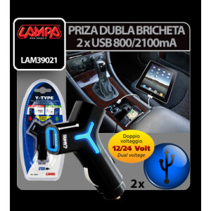 Priza dubla USB la bricheta 12/24V - 800/2100 mA