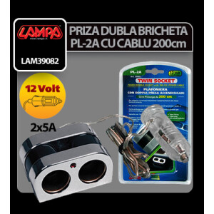 Priza dubla bricheta PL-2A cu calblu 200cm 12V