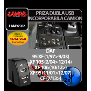 Priza dubla USB incorporabila 12/24V camion - Daf