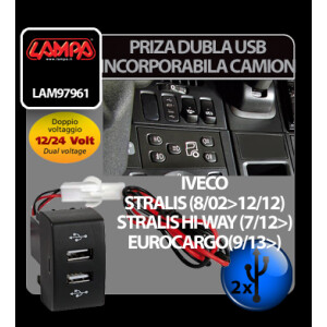 Priza dubla USB incorporabila 12/24V camion - Iveco