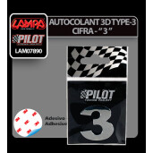 Autocolant 3D crom Type-3 (28mm) cifra - " 3 "