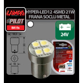 Bec Hyper-Led12 - 4SMD 24V frana soclu met P21W BA15s 1buc - Alb