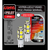 Bec Hyper-Led27 - 9SMD 12V pozitie T10 W2,1x9,5d 2buc - Alb