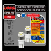 Bec Hyper-Led2 - 1SMD 12V pozitie T10 - W2,1x9,5d 2buc - Albas