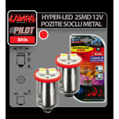 Bec Hyper-Led4 - 2SMD 12V pozitie soclu metal BA9s 2buc - Rosu