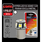 Bec Hyper-Led18 - 6SMD 12V frana soclu metal BA15s 1buc - Alb