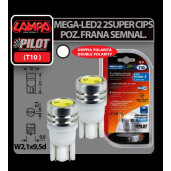 Bec Mega-Led2 - 2Super Cip 12V pozitie T10 W2,1x9,5d 2buc - Alb