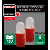 Bec tip LED 12V 5W soclu plastic T10 W2,1X9,5d 2buc Carpoint - Rosu focalizat
