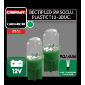 Bec tip LED 12V 5W soclu plastic T10 W2,1X9,5d 2buc Carpoint - Verde focalizat