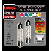 Bec tip LED 12V sofit cu 3 leduri 10x36mm SV8,5-8 (C5W) 2buc - Alb