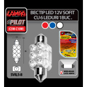 Bec LED 12V - 13x35mm - 6LED Sofit SV8,5-8 1buc - Alb