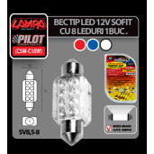 Bec tip LED 12V sofit cu 8 leduri 13x35mm SV8,5-8 1buc - Verde