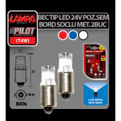 Bec tip LED 24V poz semn bord soclu metal T4W BA9s 2buc - Rosu