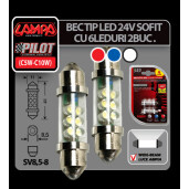 Bec tip LED 24V sofit cu 6 leduri 11x41mm SV8,5-8 2buc - Rosu