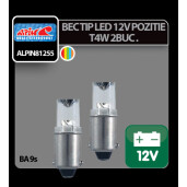 Bec tip LED 12V iluminat bord, soclu metal T4W BA9s 2buc - Curcubeu