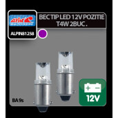 Bec tip LED 12V iluminat bord, soclu metal T4W BA9s 2buc - Mov