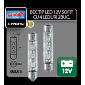 Bec tip LED 12V sofit cu 4 leduri 10x44mm SV8,5-8 2buc - Curcubeu