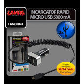 Incarcator rapid micro USB plus 2 porturi USB 5800mA 12/24V