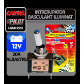 Intrerupator basculant cu LED, 2 terminale 12V - 20A - Albastru