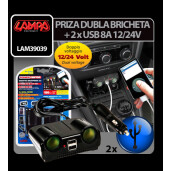 Priza dubla bricheta cu 2xUSB 8A 12/24V