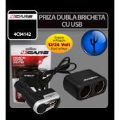 Priza dubla bricheta cu USB 12/24V 4Cars