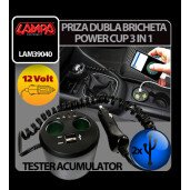 Priza dubla Power Cup 3 in 1 la bricheta tester acum. + USB 12V