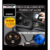 Priza dubla Power Cup la bricheta cu tester acum. + USB 12V 4Cars