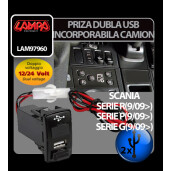 Priza dubla USB incorporabila 12/24V camion - Scania