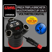Priza tripla bricheta Multi Power Cup 3 in 1 12/24/36V