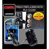 Priza tripla bricheta PL3 cu calblu 200cm 12/24V
