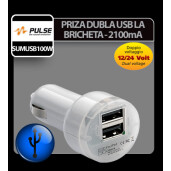 Priza dubla USB la bricheta 12/24V - 2100 mA Pulse - Alb
